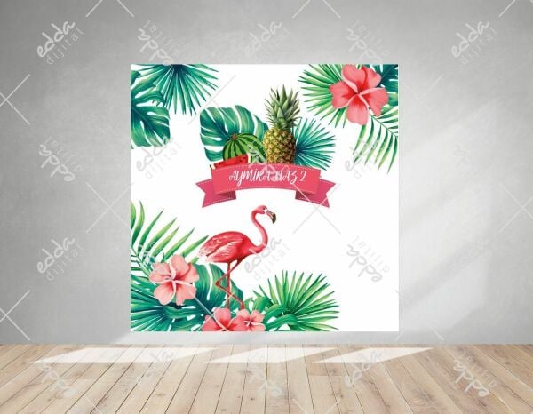 Ananas ve Çiçek  Flamingo Temalı Afiş