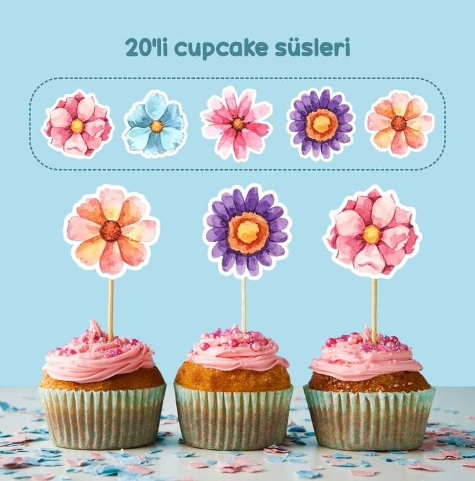 Çiçek Konseptli Cupcake Süsü