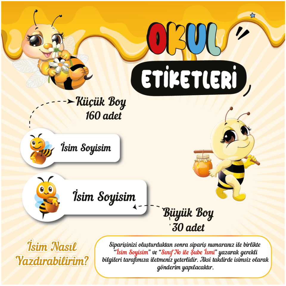 Arı Temalı Okul Etiketleri