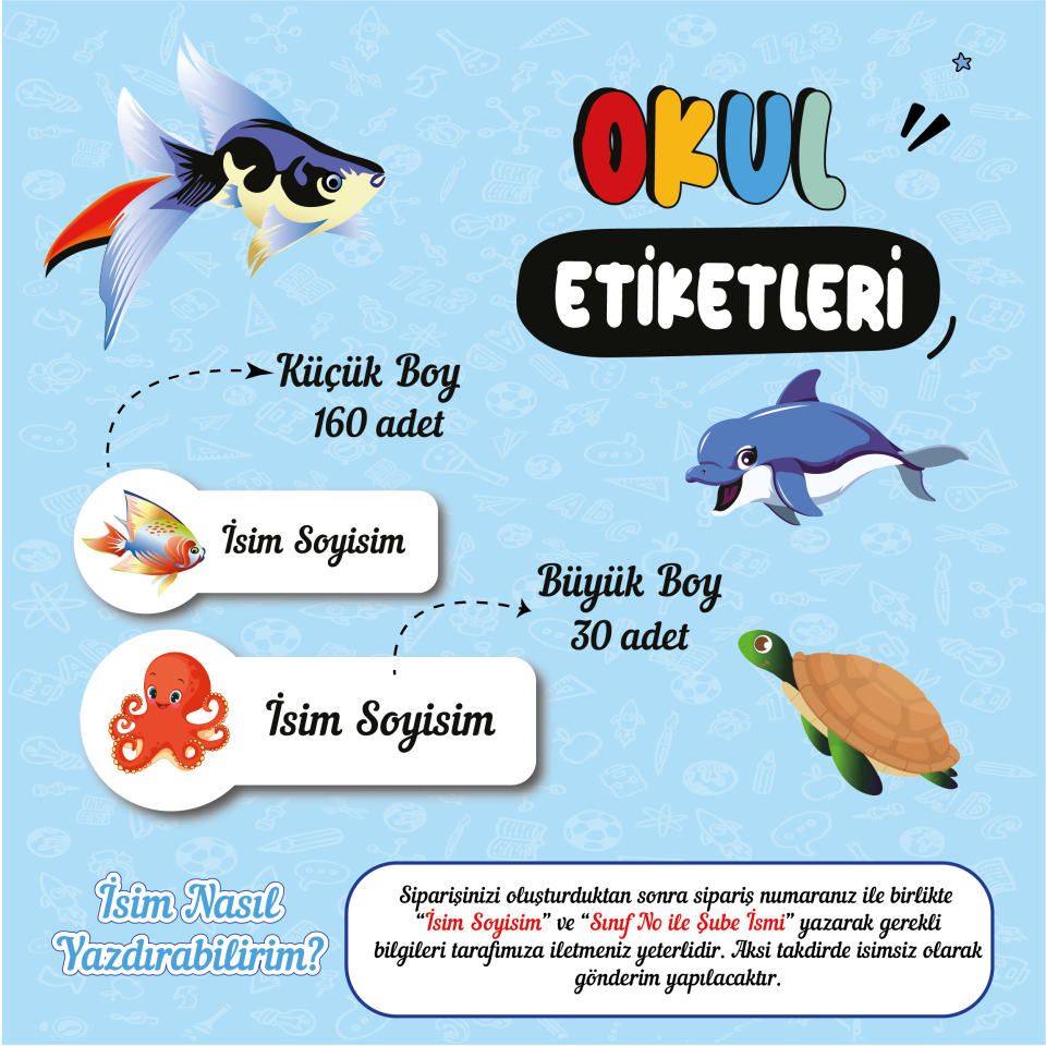 Denizaltı Temalı Okul Etiketleri