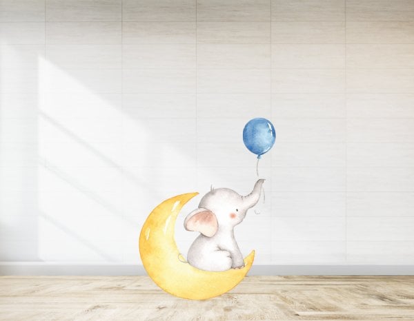 Mavi Balonlu Fil Temalı Baby Shower İçin Ayaklı Pano