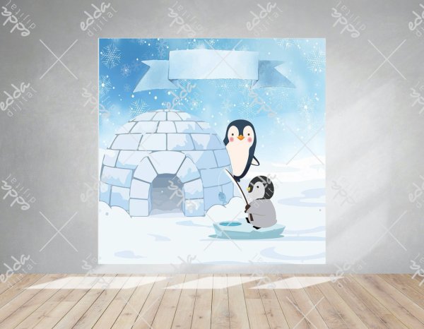 Penguenler Kış Konsepti Doğum Günü Afişi