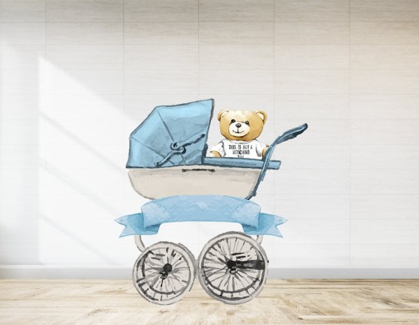 Mavi Bebek Arabası Baby Shower İçin Ayaklı Pano