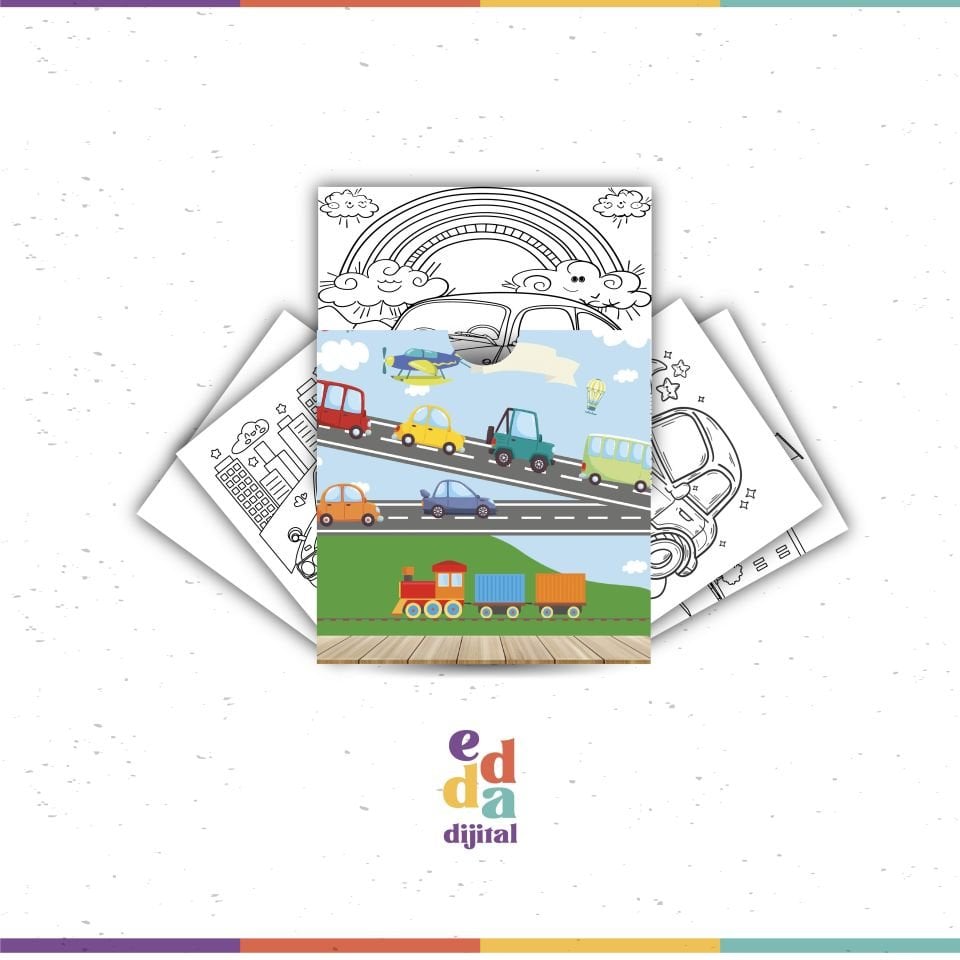 Araba Temalı Boyama Kartları