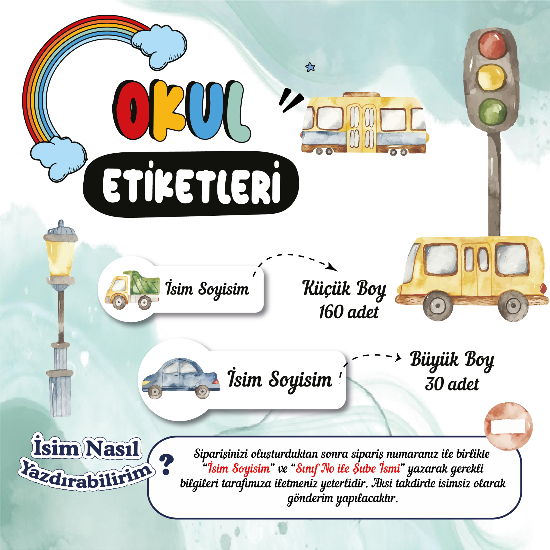 Araba Temalı Okul Etiketleri