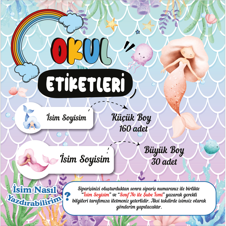 Deniz Kızı Temalı Okul Etiketleri