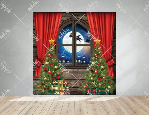 Kırmızı Renk  Kış Konsepti Yılbaşı Ağacı Afiş