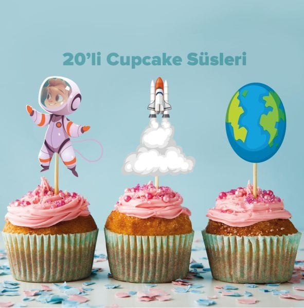 Uzay konseptli cupcake süsü