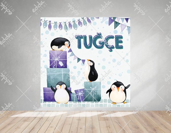 Penguenler Ve Hediye Kutuları Doğum Günü Afişi