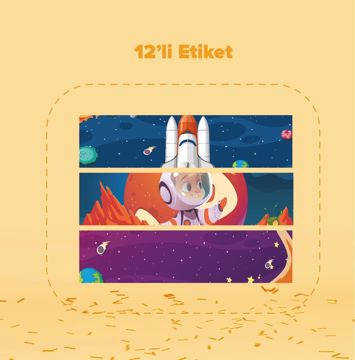 Uzay Temalı Su Şişesi Etiketi