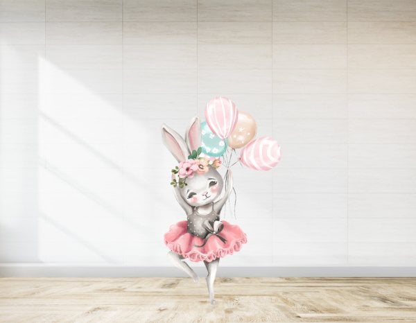 Balonlu Tavşan Balerin Temalı Ayaklı Pano