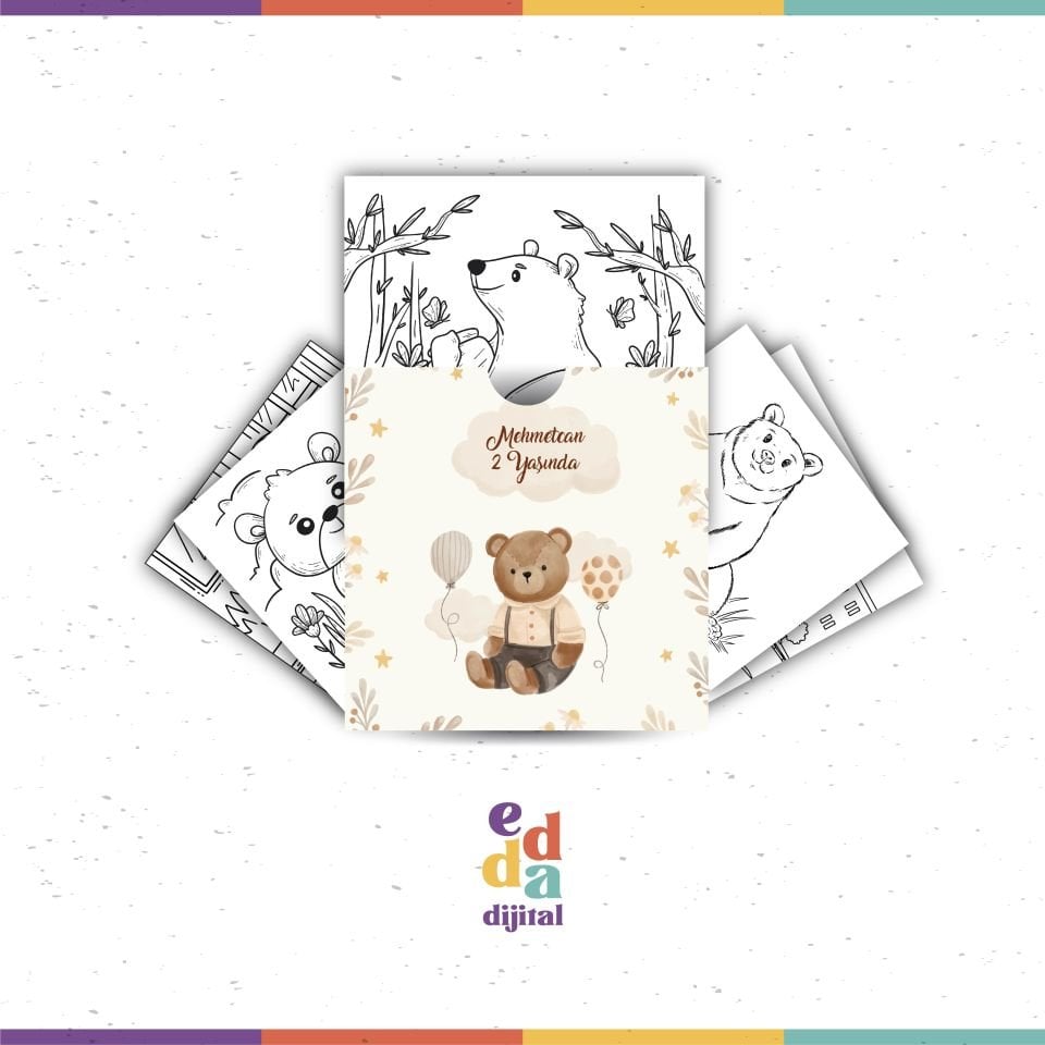 Ayıcık Temalı Boyama Kartları