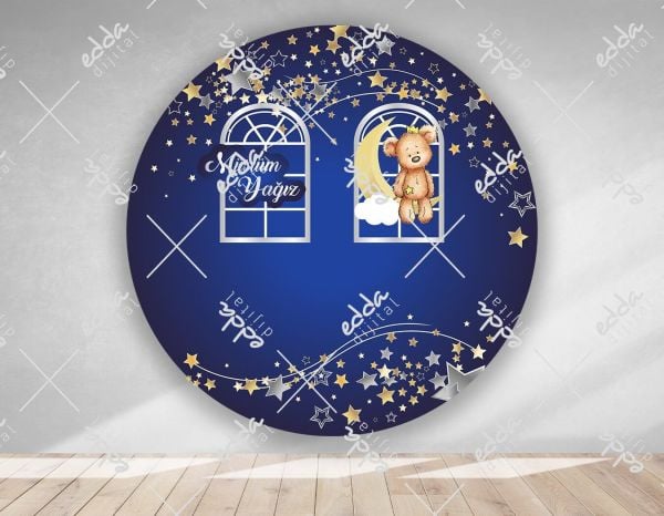 Ayıcık ve Yıldız Temalı Baby Shower Afişi