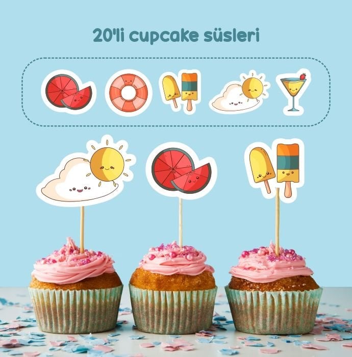 Yaz Konseptli Cupcake Süsü