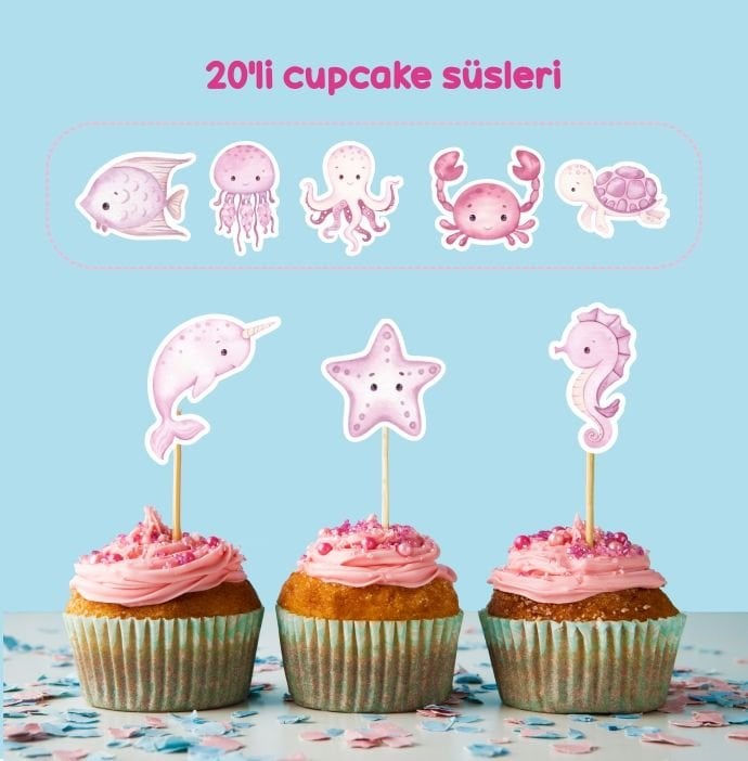 Denizaltı Konseptli Cupcake Süsü