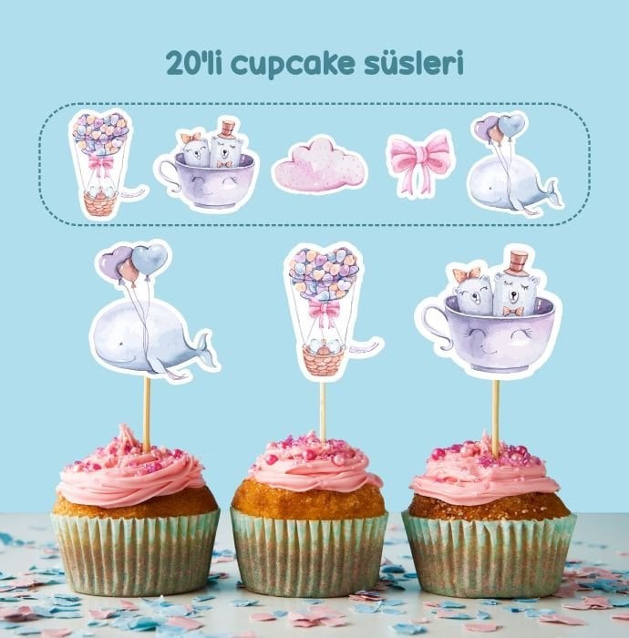 Kalp Konseptli Cupcake Süsü