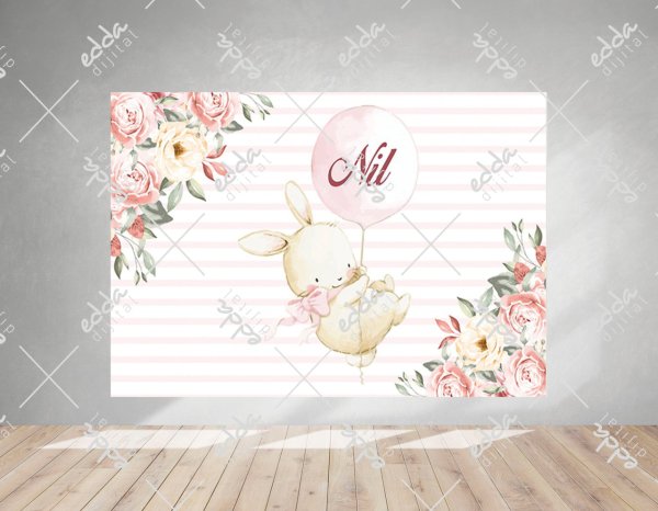 Tavşan ve Çiçek Temalı Baby Shower Afişi