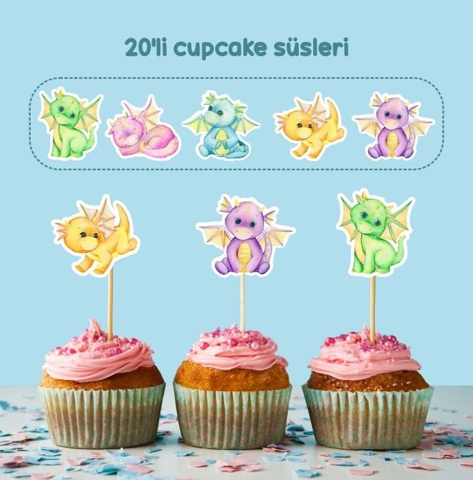 Sevimli Ejderha Konseptli Cupcake Süsü