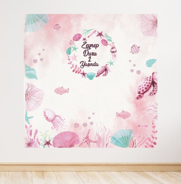 Pembe deniz Altı Konseptli Doğum Günü Afişi