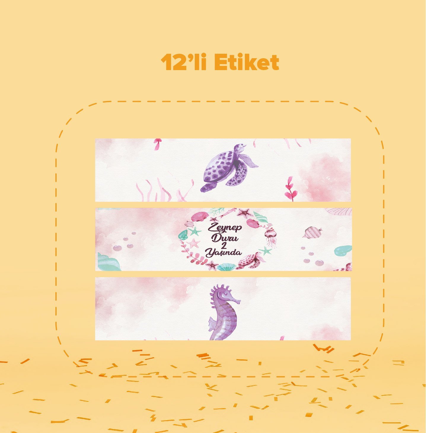 Pembe Deniz Altı Temalı Su Şişesi Etiketi