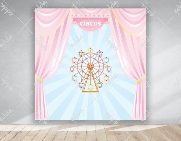 Sirk Temalı Perdeli Doğum Günü Afişi