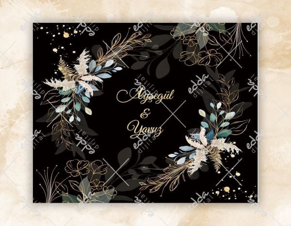 Mavi Çiçek Detaylı Siyah Dans Pisti Kaplaması