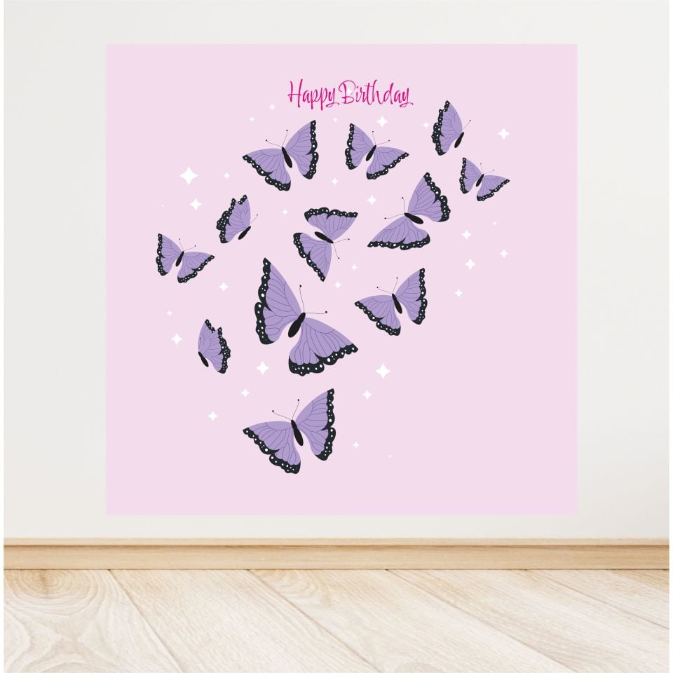 Kelebek Temalı Doğum Günü Afiş