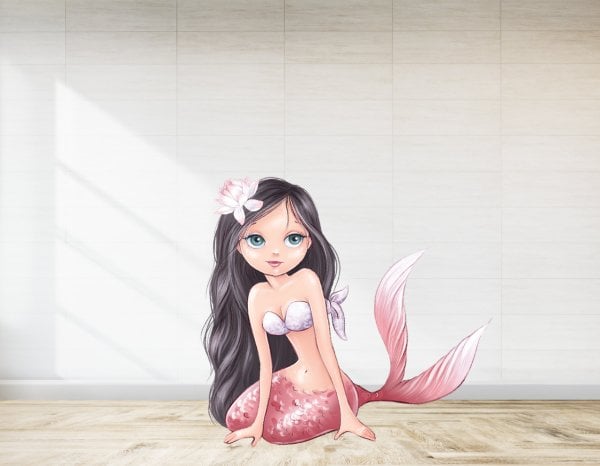 Siyah Saçlı Deniz Kızı Temalı Ayaklı Pano