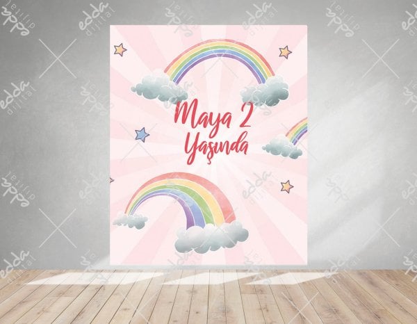 Gökkuşağı Temalı Doğum Günü Afişi