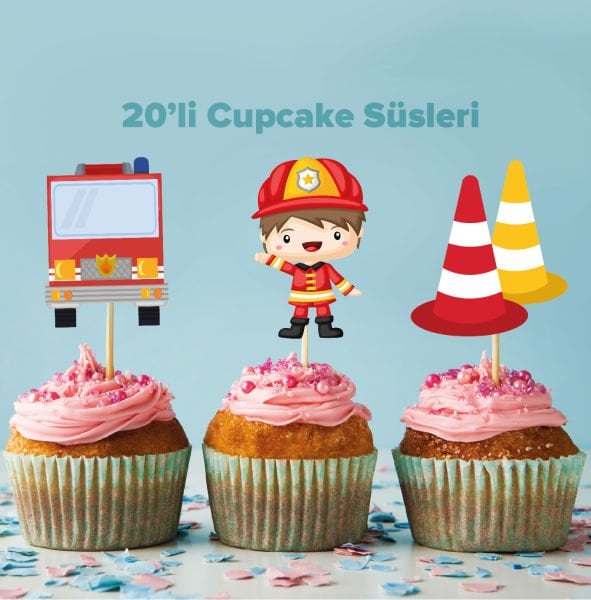 İtfaiye Konseptli Cupcake Süsü