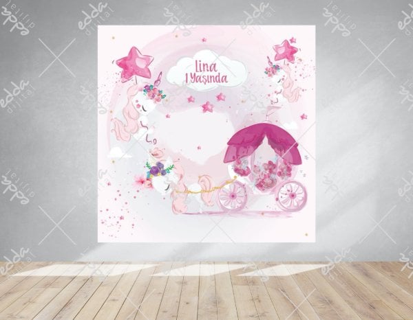 Unicorn Temalı Yıldızlı Doğum Günü Afişi