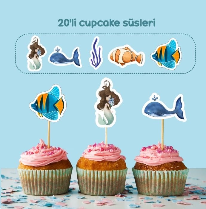 Deniz Kızı Konseptli Cupcake Süsü