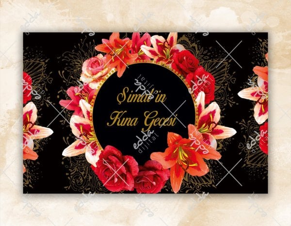 Zambak Temalı Kırmızı Kına Pisti Kaplaması