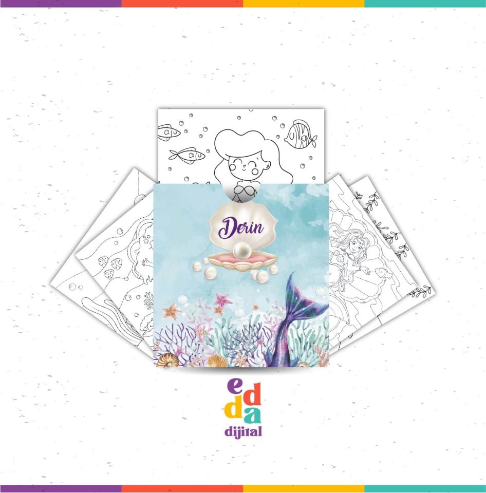 Deniz Kızı Temalı Boyama Kartları