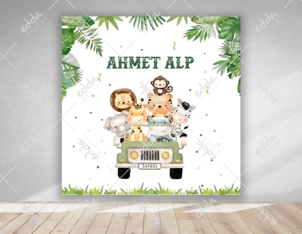 Safari Temalı  Kare Doğum Günü  Afişi