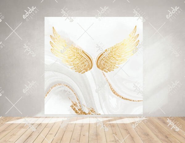 Melek Kanadı Temalı Gold Doğum Günü Afişi