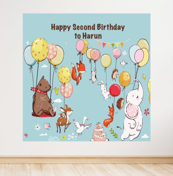 Balon Hayvanlar Konseptli Doğum Günü Afişi