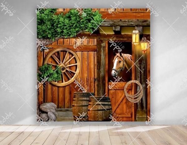 At Temalı Kare Branda  Afiş