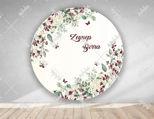 Kelebek ve Çiçek Temalı Yuvarlak  Branda Afiş