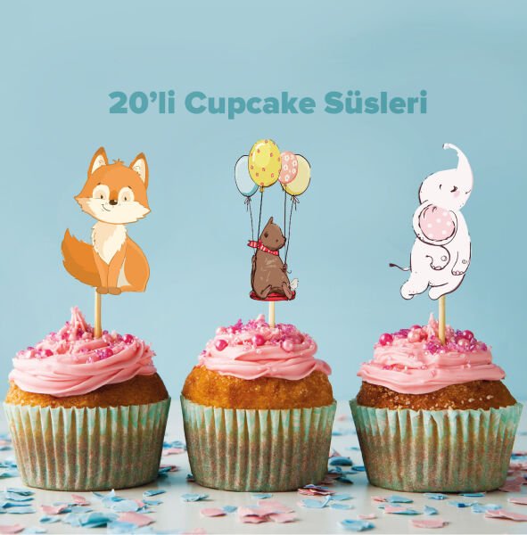 Balon Hayvanlar Konseptli Cupcake Süsü