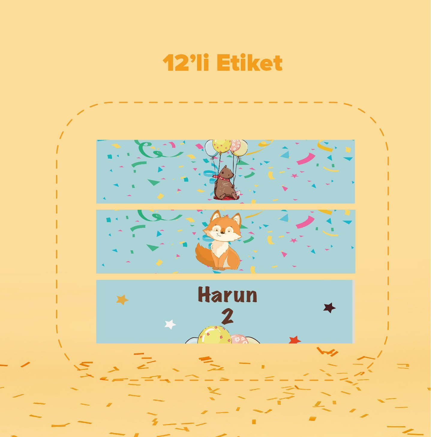 Balon Hayvanlar Temalı Su Şişesi Etiketi