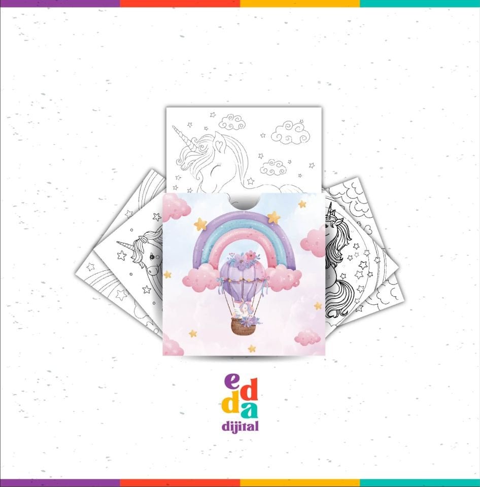 Unicorn Temalı Boyama Kartları