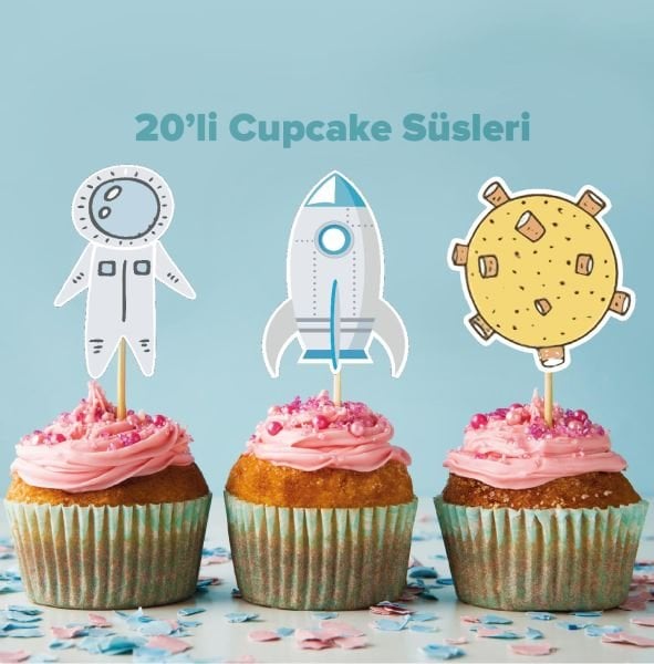 Astronot konseptli cupcake süsü