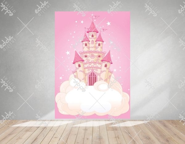 Pembe Renk Prenses Şatosu  Temalı Doğum Günü Afişi