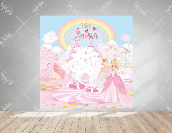 Prenses ve Şato Temalı Doğum Günü Afişi