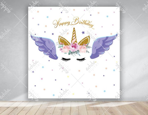 Unıcorn Konsept Mor Kanatlı  Doğum Günü  Afişi