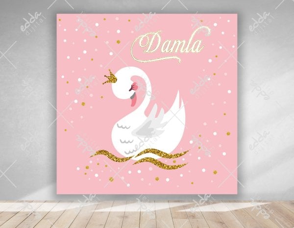 Kuğu Temalı Kare Doğum Günü  Afişi