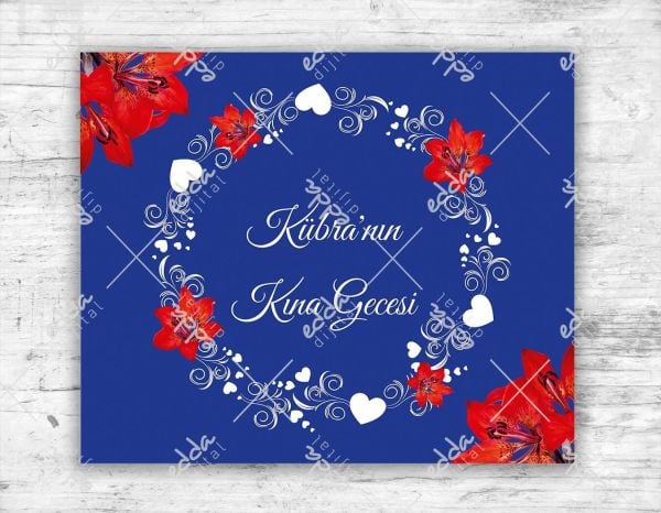 Zambak Temalı Mavi Kına Pisti Kaplaması