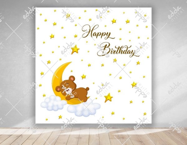 Ayıcık Temalı Kare Doğum Günü  Afişi