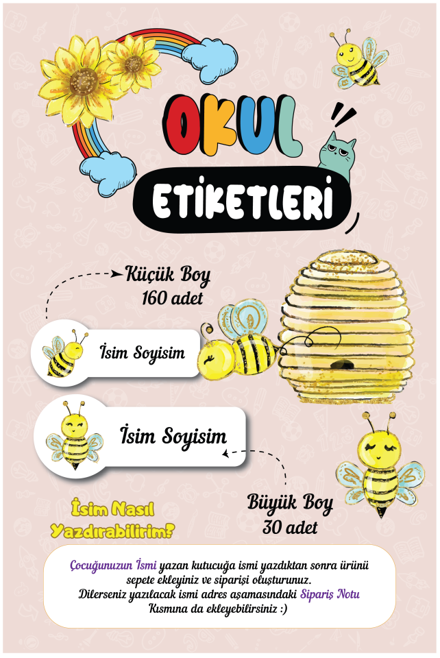 Arı Temalı Okul Etiketleri